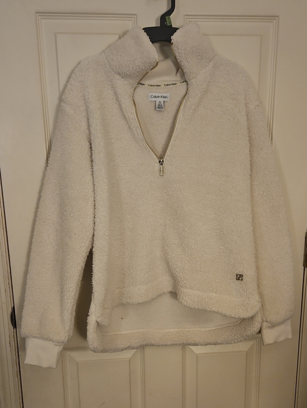 Calvin Klein Women’s Cream Sherpa Quarter-Zip Pullover